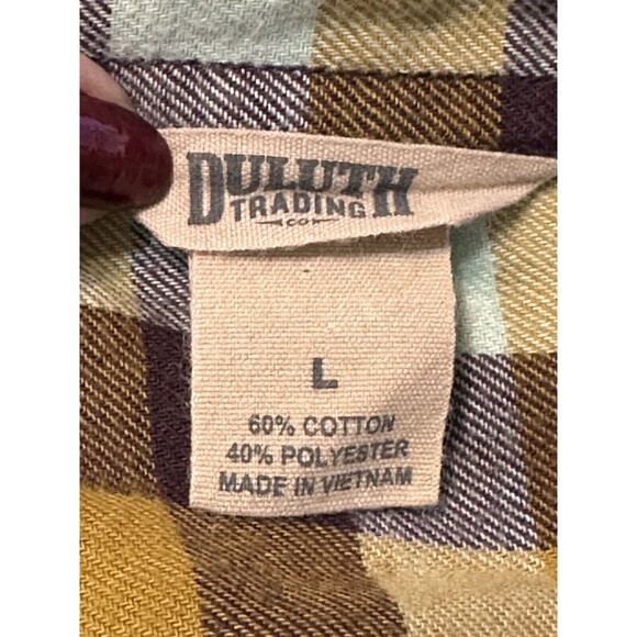 Duluth Trading Co Women Size L Button Up Plaid Flannel Shirt Western Country - Picture 7 of 11